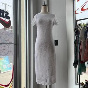 90's Cottagecore White Knit/Crochet Tie Back Dress
